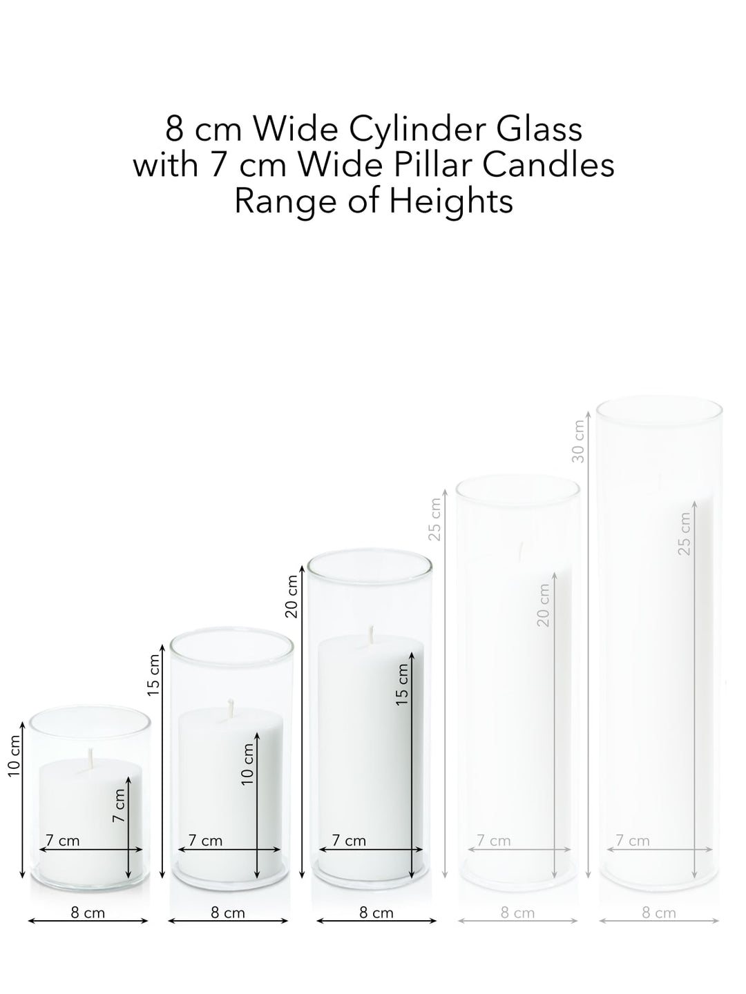 White 7cm Pillar in 8cm Glass, Sm - Set of 6