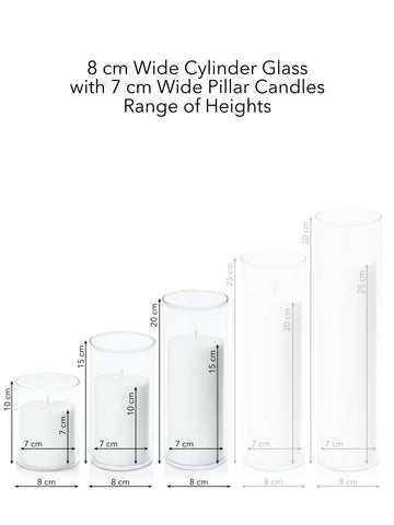 White 7cm Pillar in 8cm Glass, Sm - Set of 6