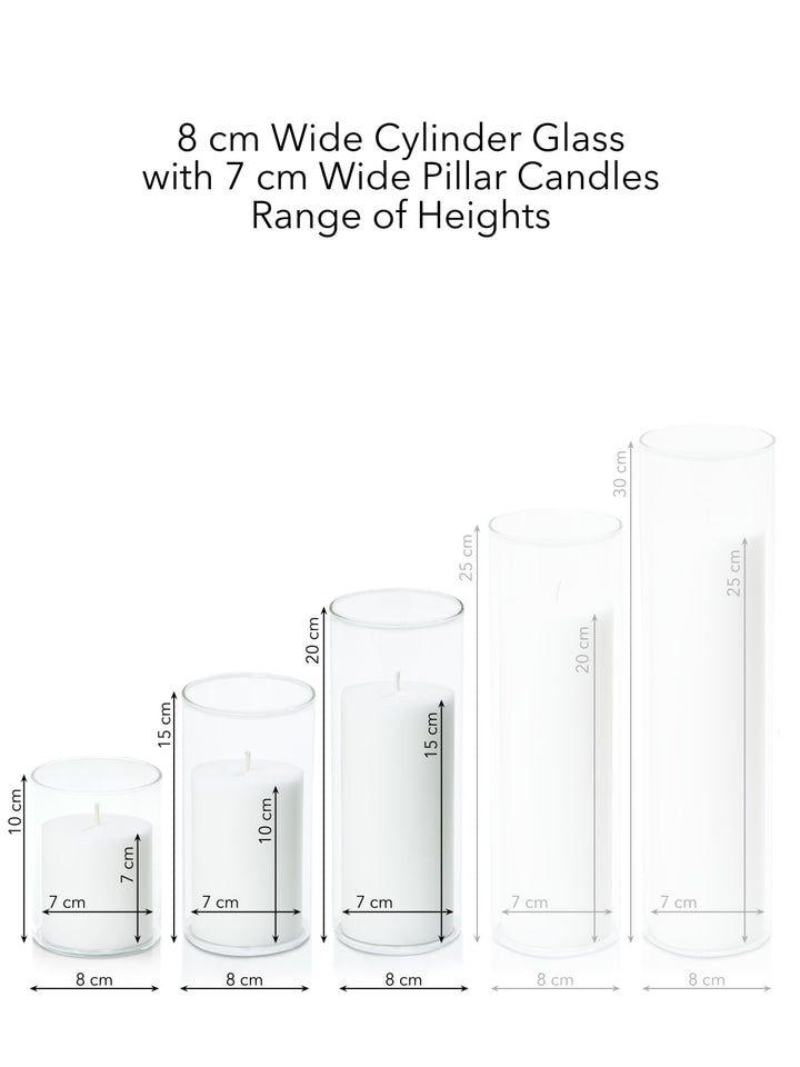White 7cm Pillar in 8cm Glass, Sm - Set of 6