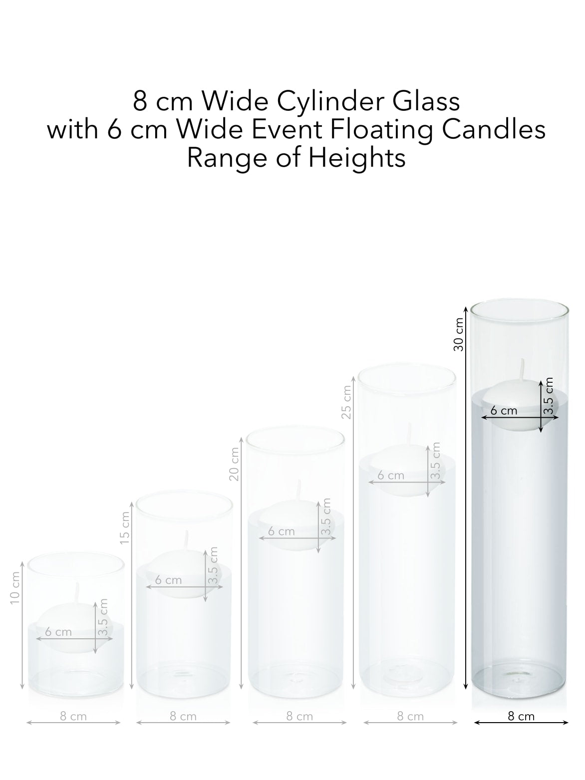 White 6cm Event Floating Candle in 8cm x 30cm Glass Pack of 1