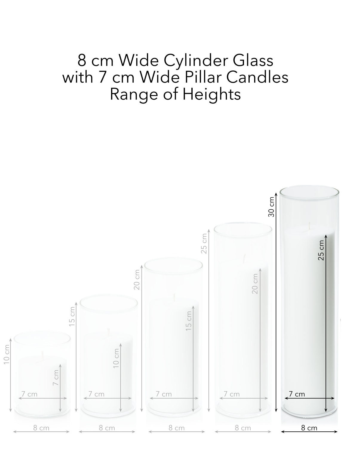 White 7cm x 25cm Pillar in 8cm x 30cm Glass Pack of 1