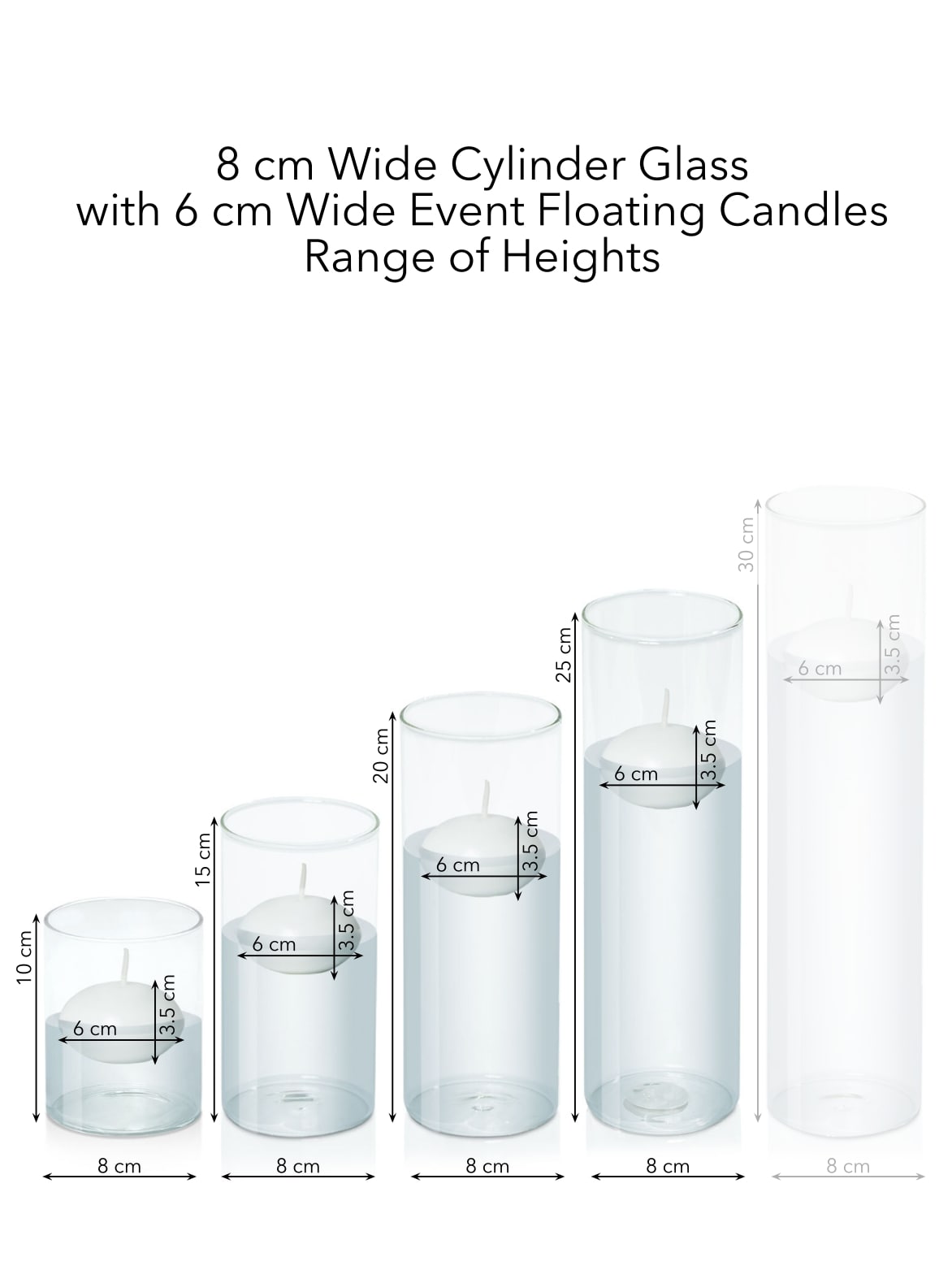 White 6cm Event Floating Candle in 8cm Glass Set - Sm Pack of 1