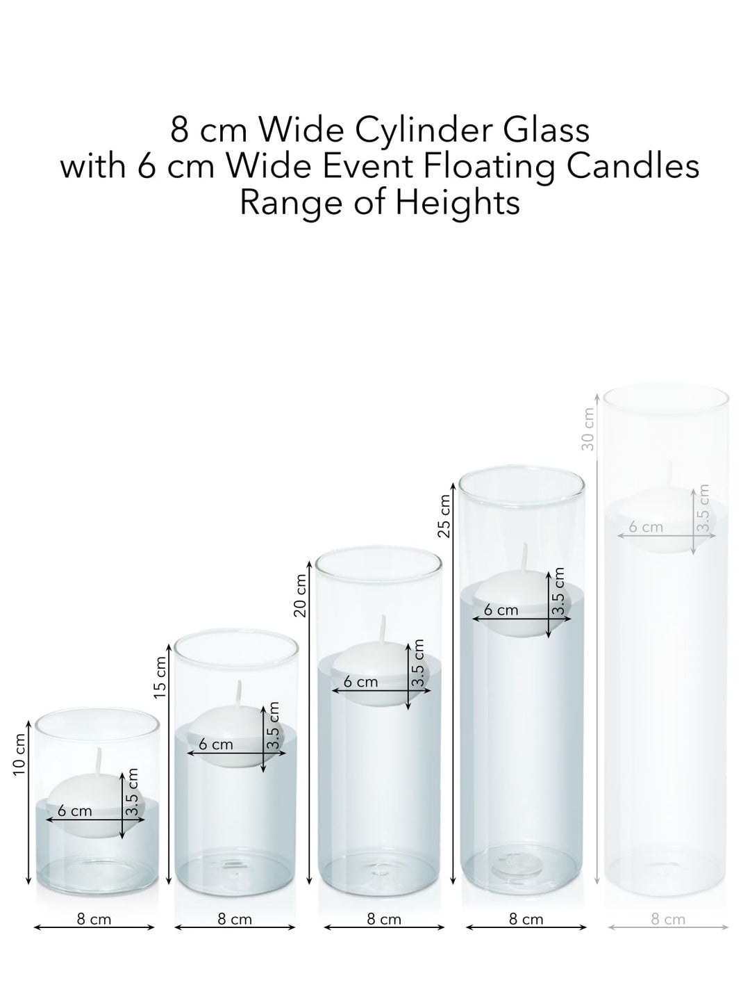 White 6cm Event Floating Candle in 8cm Glass, Sm - Set of 6
