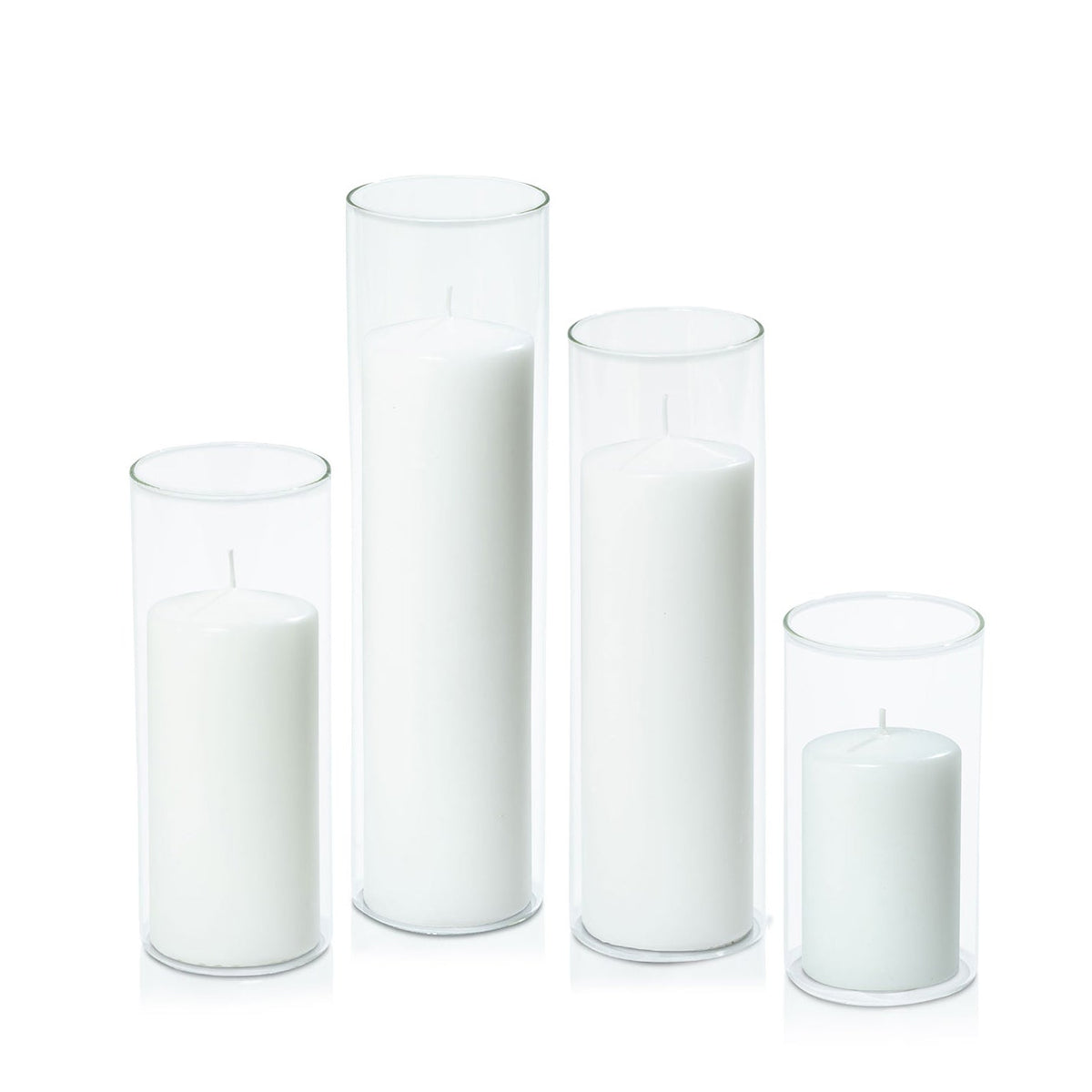 White 7cm Event Pillar in 8cm Glass, Med - Set of 6