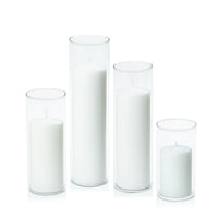 White 7cm Event Pillar in 8cm Glass, Med - Set of 6