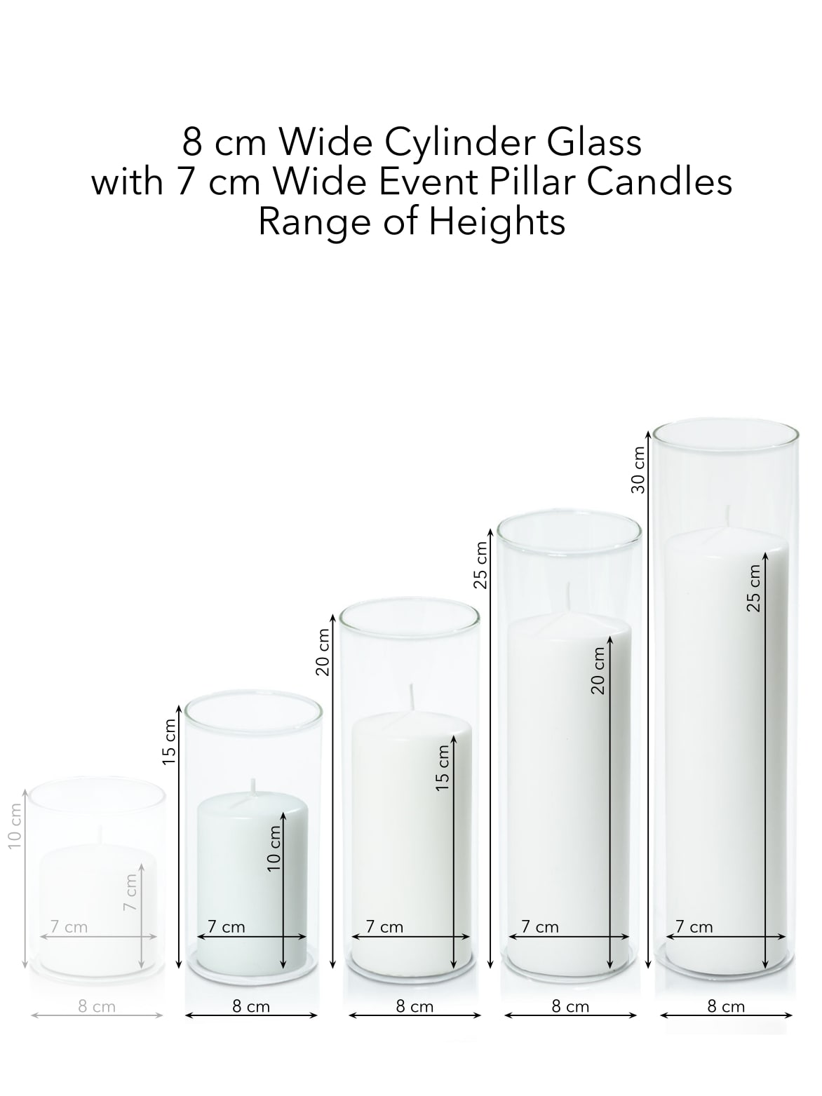 White 7cm Event Pillar in 8cm Glass, Med - Set of 6