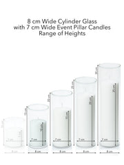 White 7cm Event Pillar in 8cm Glass, Med - Set of 6