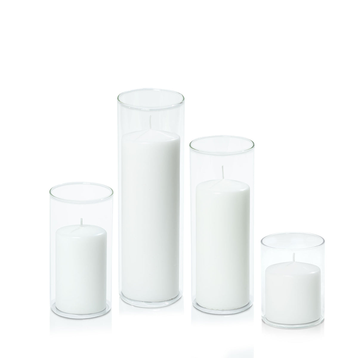 White 7cm Event Pillar in 8cm Glass Set - Sm Pack of 1