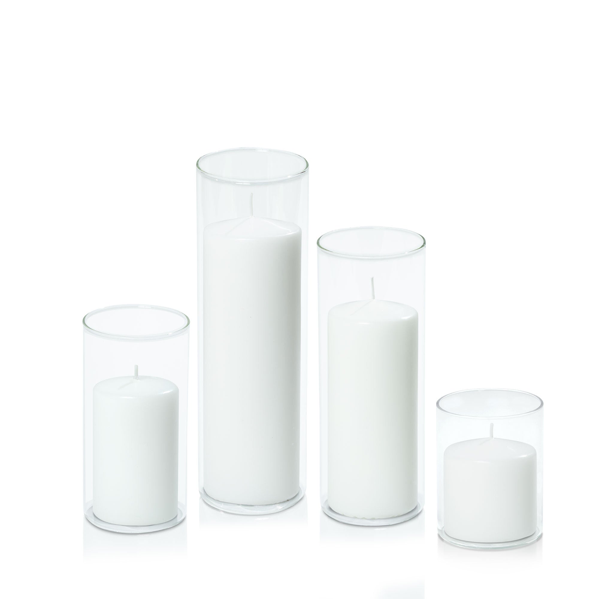 White 7cm Event Pillar in 8cm Glass Set - Sm Pack of 1