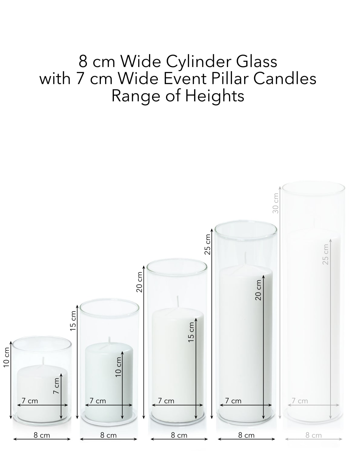 White 7cm Event Pillar in 8cm Glass Set - Sm Pack of 1