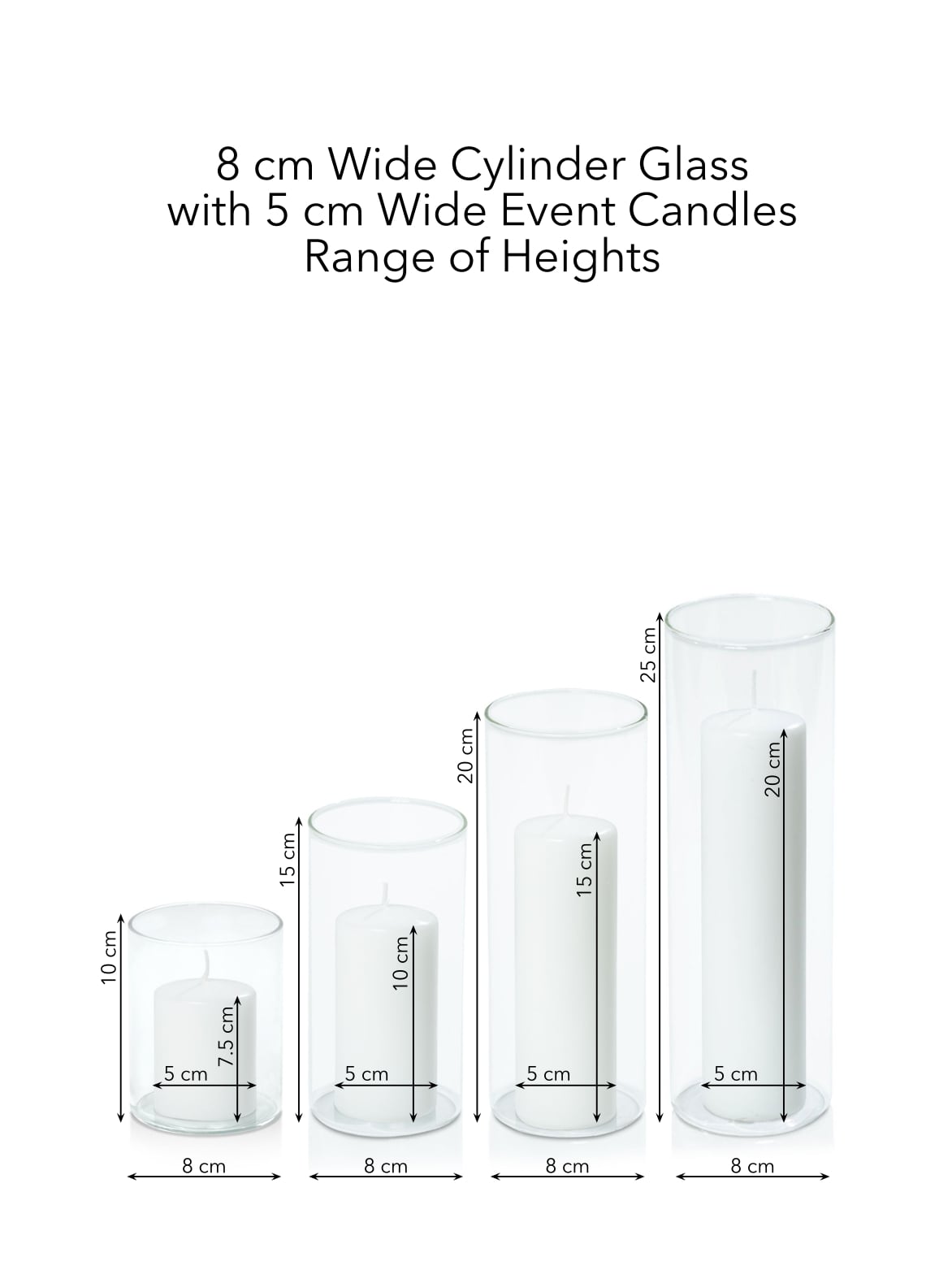 White 7cm Event Pillar in 8cm Glass, Sm - Set of 6