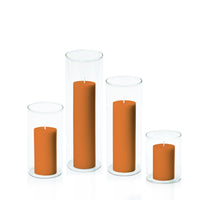 Baked Clay 5cm Pillar in 8cm Glass Set - Sm