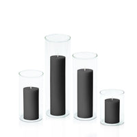 Black 5cm Pillar in 8cm Glass Set - Sm