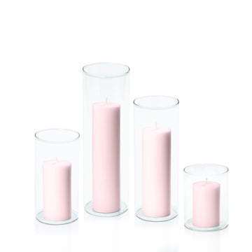 Blush Pink 5cm Pillar in 8cm Glass, Sm - Set of 6