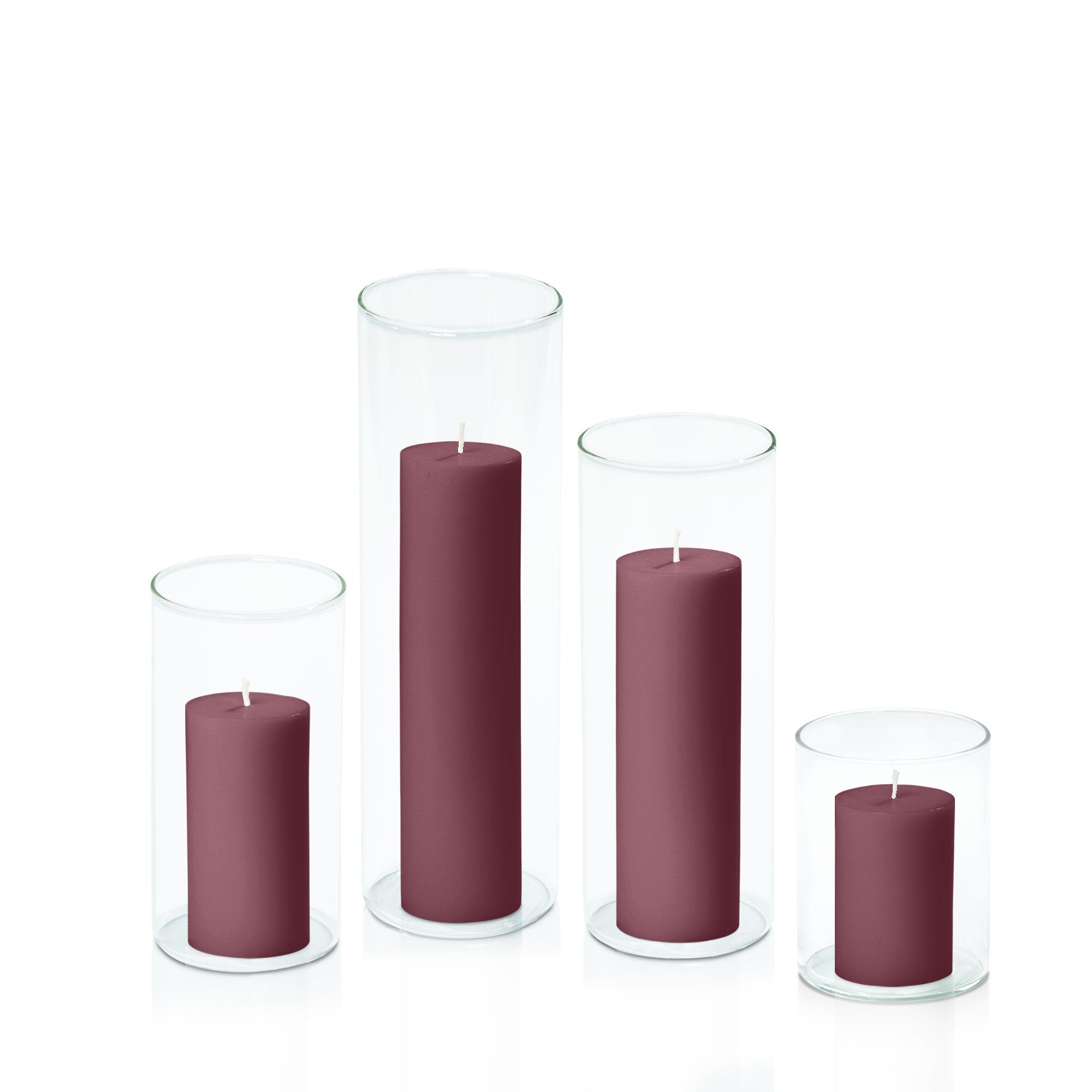 Burgundy 5cm Pillar in 8cm Glass Set - Sm Pack of 1