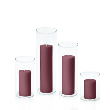 Burgundy 5cm Pillar in 8cm Glass, Sm - Set of 6
