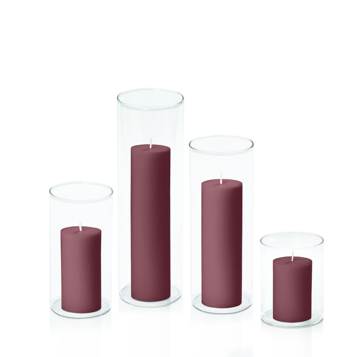 Burgundy 5cm Pillar in 8cm Glass, Sm - Set of 6