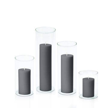 Charcoal 5cm Pillar in 8cm Glass, Sm - Set of 6
