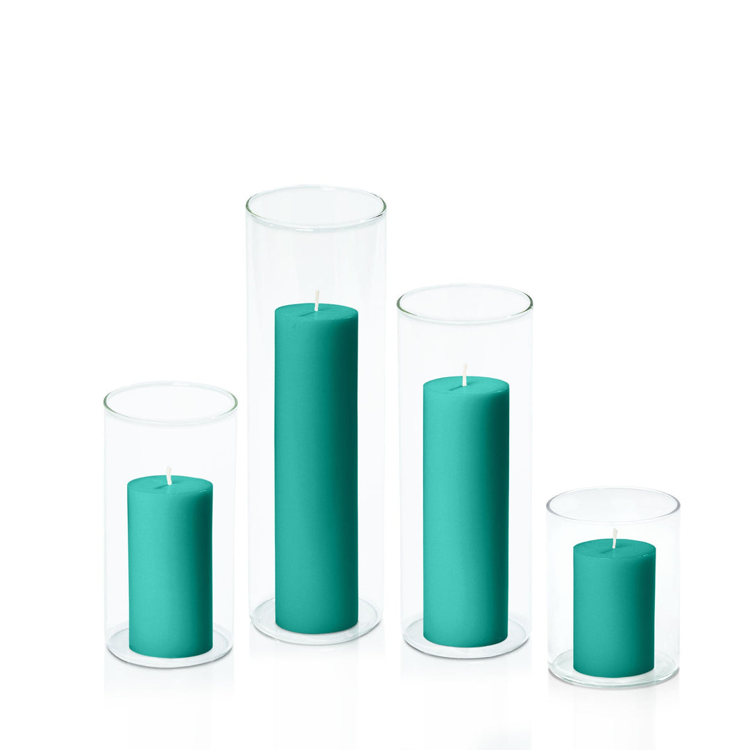 Emerald Green 5cm Pillar in 8cm Glass, Sm - Set of 6