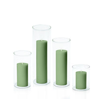 Green 5cm Pillar in 8cm Glass, Sm - Set of 6