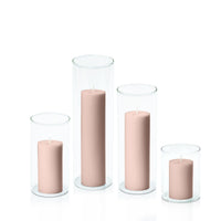 Heritage Rose 5cm Pillar in 8cm Glass Set - Sm