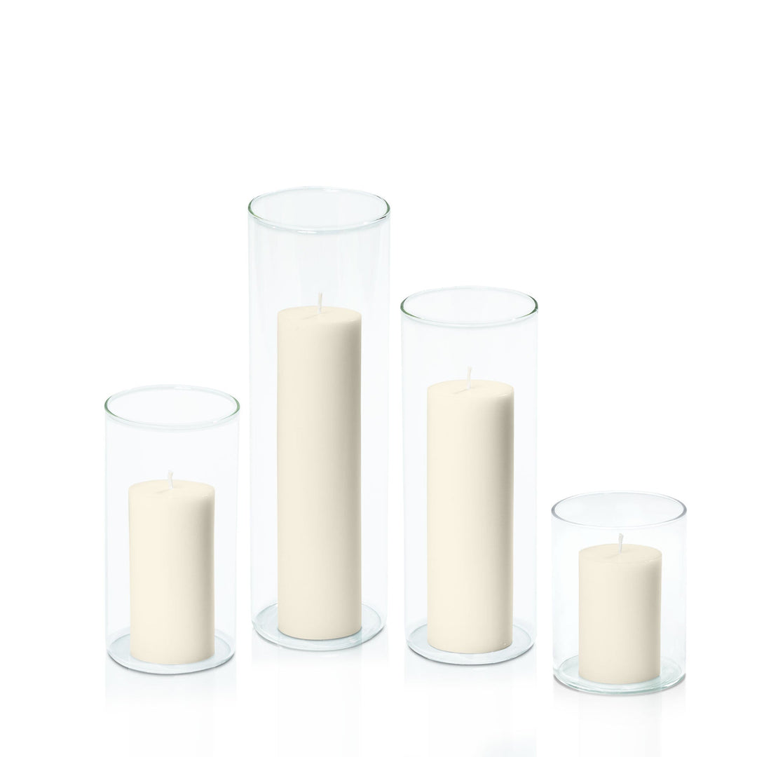 Ivory 5cm Pillar in 8cm Glass, Sm - Set of 6