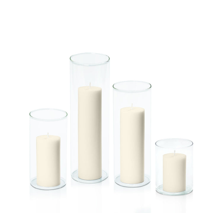 Ivory 5cm Pillar in 8cm Glass, Sm - Set of 6