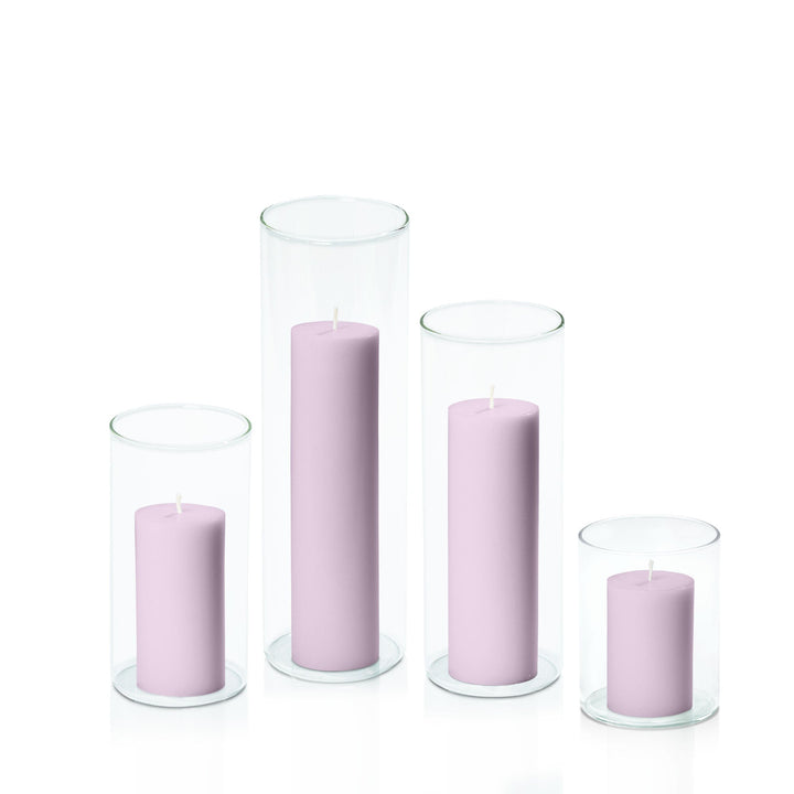 Lilac 5cm Pillar in 8cm Glass, Sm - Set of 6