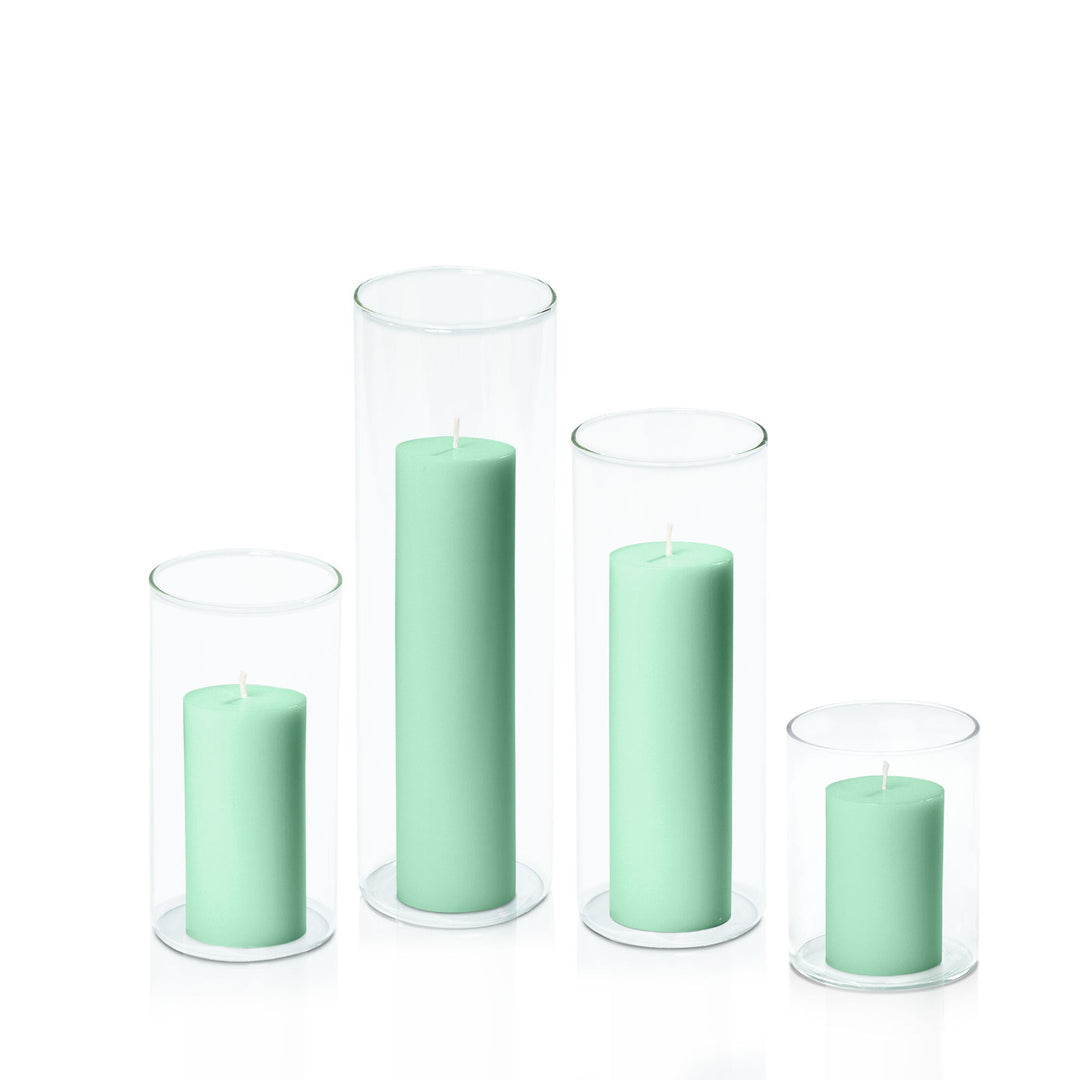 Mint Green 5cm Pillar in 8cm Glass, Sm - Set of 6