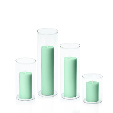 Mint Green 5cm Pillar in 8cm Glass, Sm - Set of 6