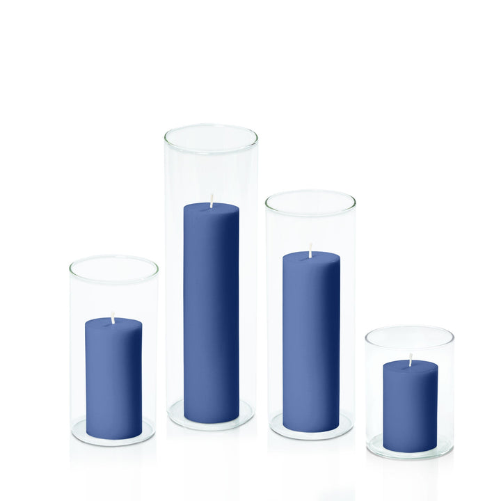 Navy 5cm Pillar in 8cm Glass, Sm - Set of 6
