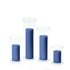 Navy 5cm Pillar in 8cm Glass, Sm - Set of 6
