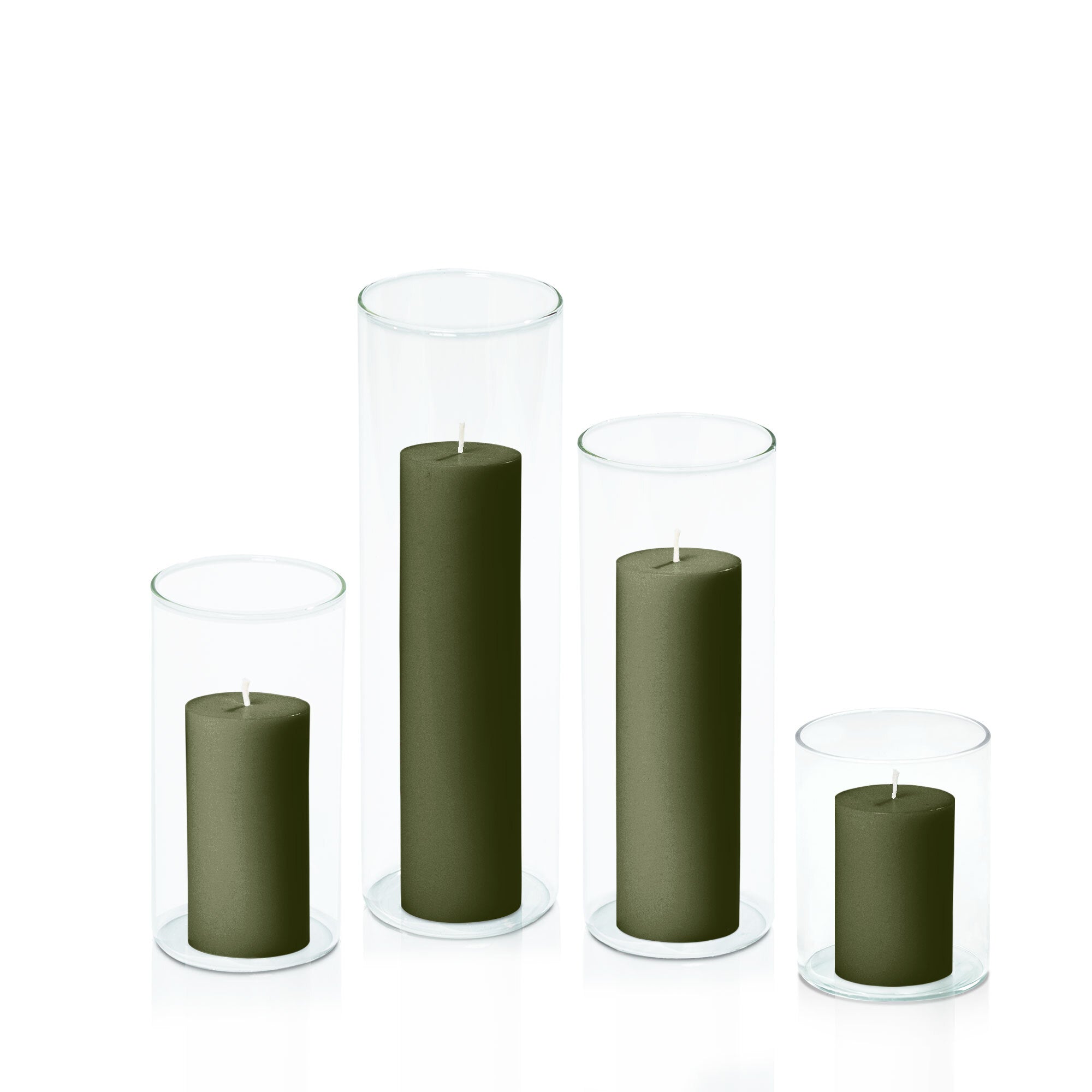 Olive 5cm Pillar in 8cm Glass Set - Sm Pack of 1