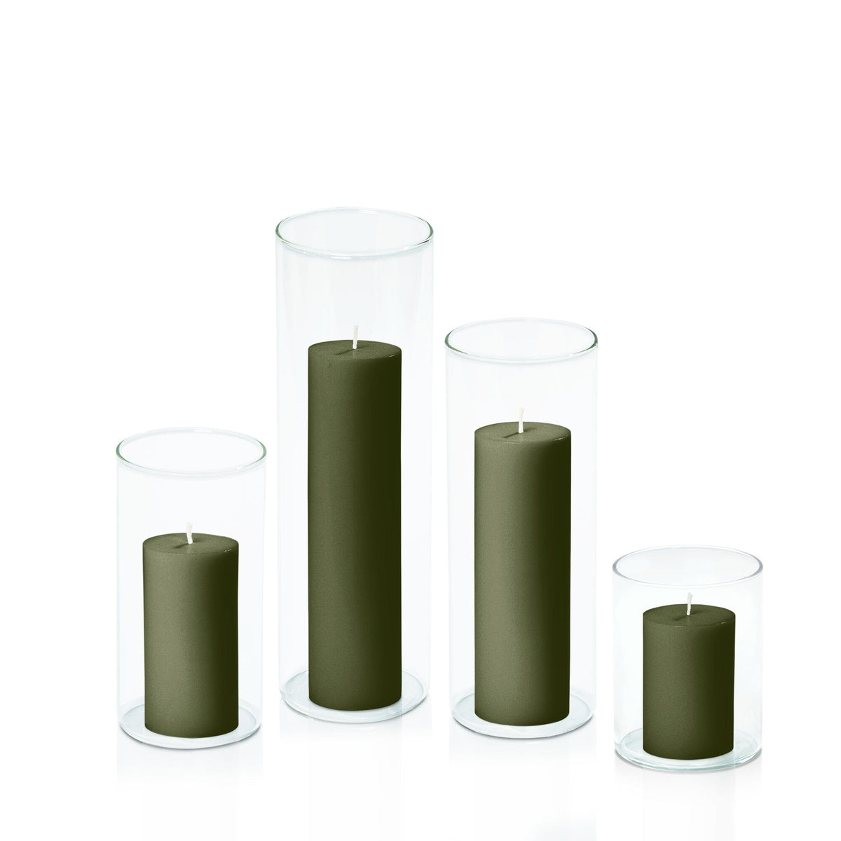 Olive 5cm Pillar in 8cm Glass, Sm - Set of 6