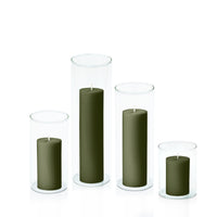 Olive 5cm Pillar in 8cm Glass, Sm - Set of 6