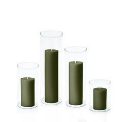 Olive 5cm Pillar in 8cm Glass Set - Sm Pack of 1