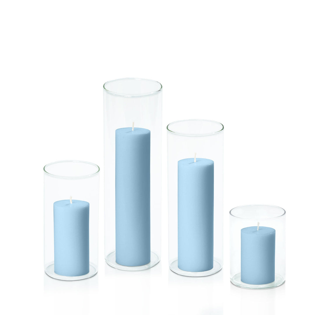 Pastel Blue 5cm Pillar in 8cm Glass, Sm - Set of 6