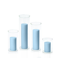 Pastel Blue 5cm Pillar in 8cm Glass Set - Sm Pack of 1