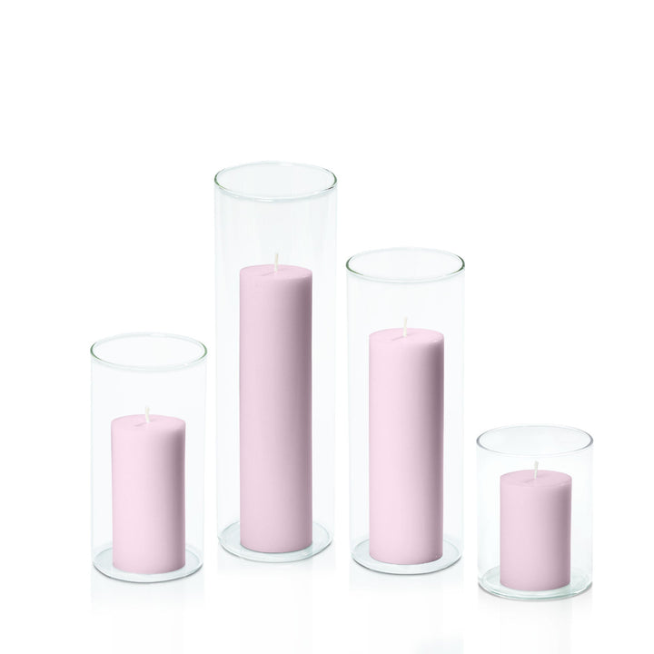 Pastel Pink 5cm Pillar in 8cm Glass, Sm - Set of 6