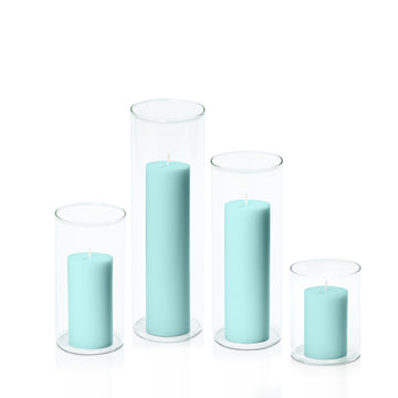 Pastel Teal 5cm Pillar in 8cm Glass, Sm - Set of 6