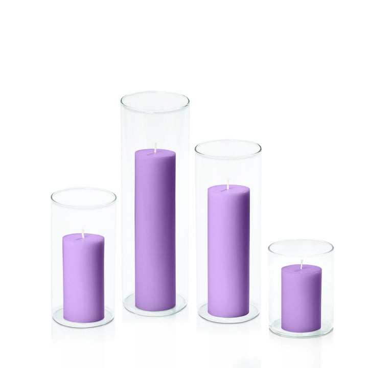 Purple 5cm Pillar in 8cm Glass Set - Sm Pack of 1