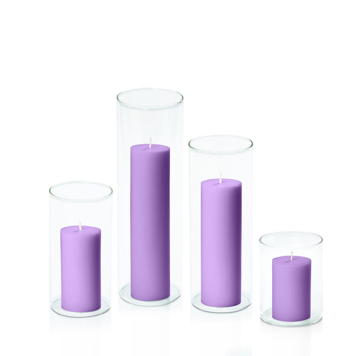 Purple 5cm Pillar in 8cm Glass, Sm - Set of 6