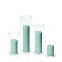 Sage Green 5cm Pillar in 8cm Glass, Sm - Set of 6