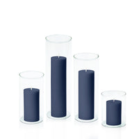 Sapphire 5cm Pillar in 8cm Glass Set - Sm