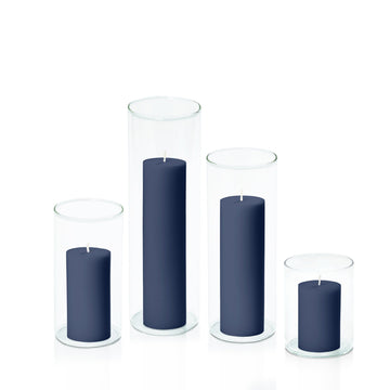 Sapphire 5cm Pillar in 8cm Glass, Sm - Set of 6