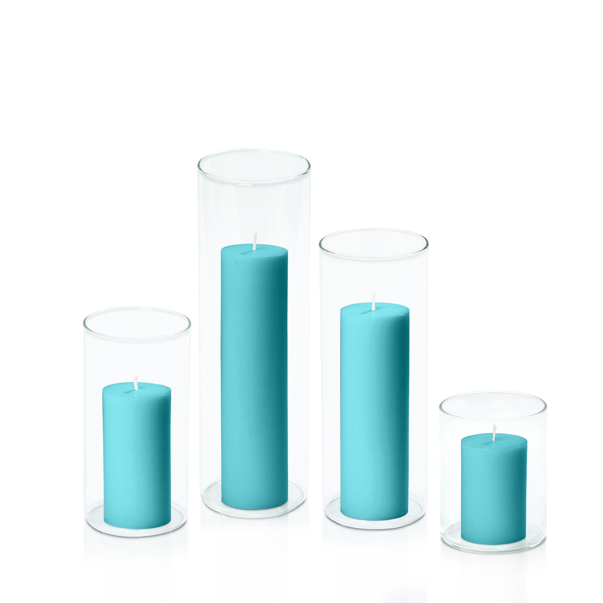Teal 5cm Pillar in 8cm Glass Set - Sm Pack of 1