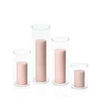 Vintage Blush 5cm Pillar in 8cm Glass Set - Sm