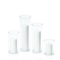 White 5cm Pillar in 8cm Glass Set - Sm