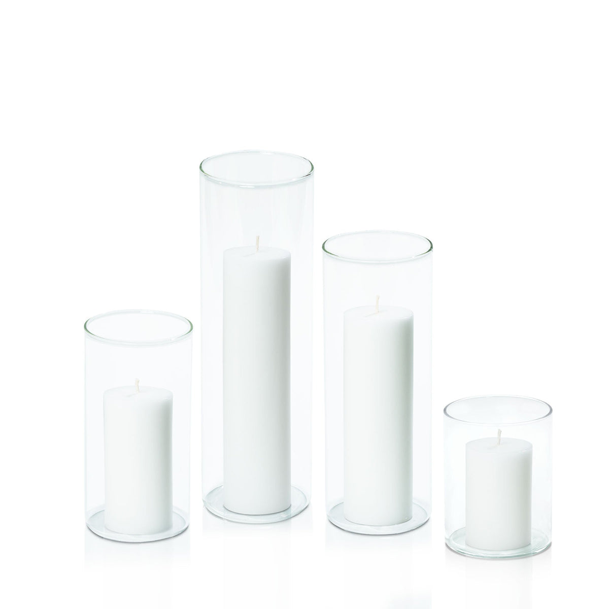 White 5cm Pillar in 8cm Glass, Sm - Set of 6