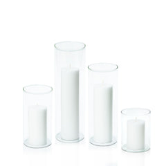 White 5cm Pillar in 8cm Glass, Sm - Set of 6